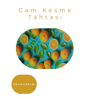 Cam Kesme Tahtası* Mutfak Tahtası Oval 25x35cm Portakallar Görünümlü