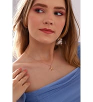 925 Ayar Gümüş Zincirli Rose Kaplama Şampanya Damla Taşlı Lotus Kamelya Çiçeği Kolye