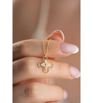 925 Ayar Gümüş Gold Kaplama Pembe Taşlı 4 Yapraklı Yonca Kolye