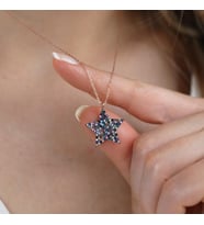 Renkli Zirkon Taşlı Rose Gold Kaplama Yıldız Gümüş Kolye