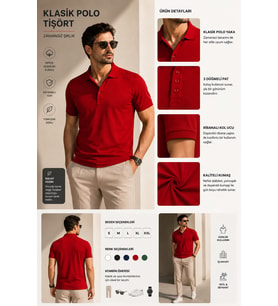 LUXIC CORE Erkek Polo Yaka Tişört Likralı Pike Kumaş Slim Fit