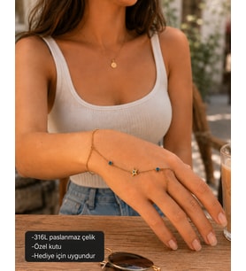 Celestia Nazar Hand Chain Bracelet Yıldız ve Nazar Boncuğu Motifli Şahmeran Bileklik