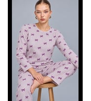 Night Mavi Kadın Desenli İkili Rahat Pijama Takımı 4815