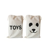 50x70cm Ebadında Toys Ve Panda Figürlü 2'li Kanvas Oyuncak Ve Çamaşır Saklama Torbası