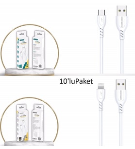 Concord Type-c Ve Lıghtning Powerbank Kablosu 10'lu Avantaj Paket (Siyah)