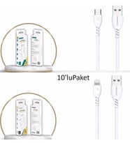 Concord Type-c Ve Lıghtning Powerbank Kablosu 10'lu Avantaj Paket (Siyah)
