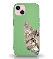 Apple iPhone 13 Mini Uyumlu Lansman Kılıf Catface Tasarımlı İçi Kadife Kapak-Yeşil (Şeffaf)
