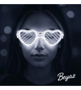 Beyaz LED Işıklı Kalp Gözlük – 3 Modlu Parti &amp; Glow Gözlüğü