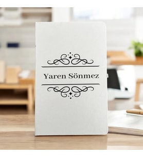 Kişiye Özel İsimli Çiçekli Tasarım Beyaz Defter Ajanda