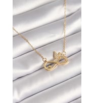 316L Çelik Gold Renk Zirkon Zincir Taşı Sonsuzluk Kelebek Model Kadın Kolye