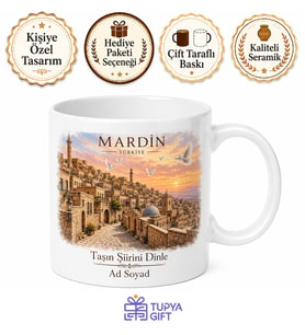 Mardin Sokakları Taş Evler Güvercin Hatıra Kupası Porselen Hediye Bardak