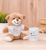 Kişiye Özel Twitter Tasarım Fotoğraflı Peluş Ayı ve Beyaz Kupa