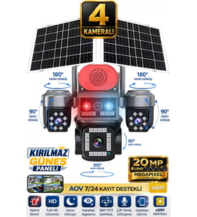 SW440 4 Kameralı 20MP 5G Sim Kartlı PTZ Güvenlik Kamerası Çift Güneş Panelli