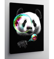 Kanvas Tablo Baloncuk Üfleyen Panda