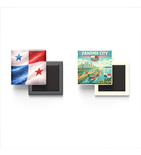 Buzdolap Magnetleri - Panama Bayrağı ve Panama City Retro Tema - 2'li Set Magneti
