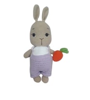 Lila Tulumlu Havuçlu Bal Yanak Tavşan Amigurumi Organik Oyuncak