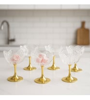 Uzun Metal Ayaklı Gold  Lotus Çiçeği Kahve Yanı Cam Lokumluk Drajelik Seti – 6 Adet (Sarı)