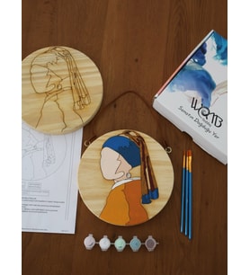 İnci Küpeli Kız Ahşap Boyama Seti(doğal amerikan çamı 19 cm çap 2.5 cm kalınlık)