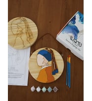 İnci Küpeli Kız Ahşap Boyama Seti(doğal amerikan çamı 19 cm çap 2.5 cm kalınlık)