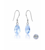 925 Ayar Swarovski Taşlı Aquamarin Damla 16 mm Crystal AB Kadın Sallantılı Gümüş Küpe