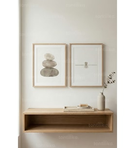 Denge Taşları Minimal 2’li Ahşap Çerçeveli Tablo Seti