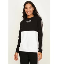 Kadın Renk Bloklu Kolları File Detaylı Basic Örme Sweatshirt (Siyah)