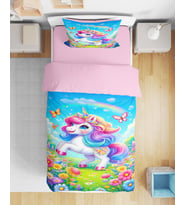Unicorn 3D Dijital Baskılı Tek Kişilik Nevresim Takımı Kız Çocuk Nevresim Takımı (Pudra Pembe)