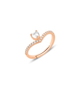 Gümüş rose zirkon taşlı kalp modeli ayarlamalı yüzük SGTL12151ROSE