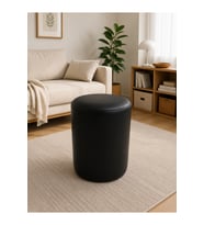 Siyah Deri Puf 40x50 cm Silindir Dekoratif Oturma Pufu