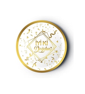 8'li Karton Tabak Gold Yaldızlı Iyi Ki Doğdun Beyaz M330