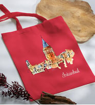 BK Gift İstanbul Tasarımlı Kırmızı Kumaş Bez Çanta, Baskılı Omuz Çantası, Alışveriş Çantası, Arkadaşa Hediye-3