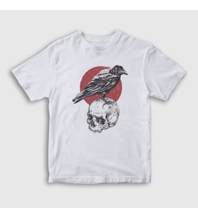 Presmono Unisex Çocuk Beyaz Skull Crow Karga T-Shirt 327052tt