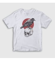 Presmono Unisex Çocuk Beyaz Skull Crow Karga T-Shirt 327052tt