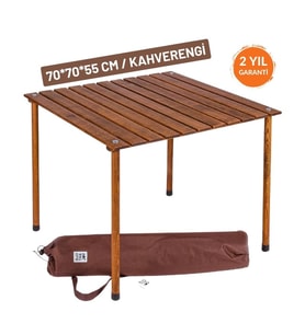 Bag The Joy 70x70x55cm Ahşap Katlanır Rulo Kamp ve Piknik Masası (Kahverengi)