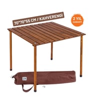 Bag The Joy 70x70x55cm Ahşap Katlanır Rulo Kamp ve Piknik Masası (Kahverengi)