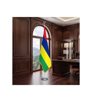 Mauritius Direkli - Altın Saçaklı Saten Makam Bayrağı Seti (Krom Direk)