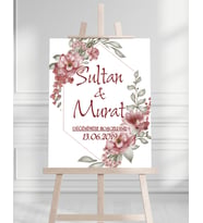 Söz Nişan Düğün İçin 50x70 Karşılama Panosu - Mor Çiçek Desenli
