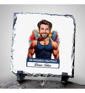 Kişiye Özel Hediye Karikatürlü En Yakışıklı Halterci Dekoratif Taş