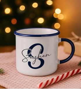 BK Gift Kişiye Özel İsimli Lacivert Emaye Kupa Bardak -5, Arkadaşa Hediye, Sevgiliye Hediye