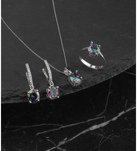 925 Ayar Gümüş Mistik Topaz Taşlı Yuvarlak Set