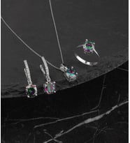 925 Ayar Gümüş Mistik Topaz Taşlı Yuvarlak Set