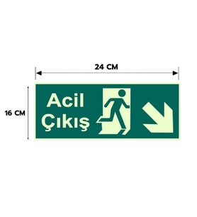 6 Adet Sağ Aşağı Acil Çıkış Levhası, Yapışkanlı Sticker Levha, 16x24, 20x30 (A4), 30x42 (A3) Cm Boyut Seçenekleriyle Folyo Baskı Sticker Kişiselleştiirlebilir Levha