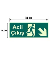 6 Adet Sağ Aşağı Acil Çıkış Levhası, Yapışkanlı Sticker Levha, 16x24, 20x30 (A4), 30x42 (A3) Cm Boyut Seçenekleriyle Folyo Baskı Sticker Kişiselleştiirlebilir Levha