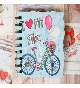 Ahşap Kapaklı Bisiklet ve Balon Temalı Spiralli Not Defter 9x12