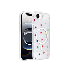 iPhone 17E Kılıf M-Safe Şarj Özellikli Şeffaf Folk Sert Kılıf Kalp