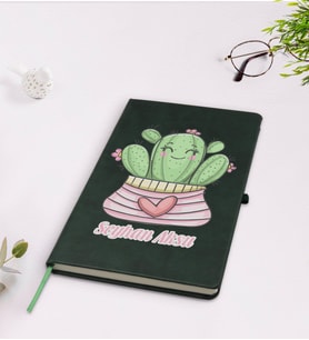BK Gift Kişiye Özel Kaktüs Tasarımlı Yeşil Termo Deri Defter Model 2