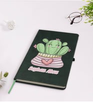 BK Gift Kişiye Özel Kaktüs Tasarımlı Yeşil Termo Deri Defter Model 2