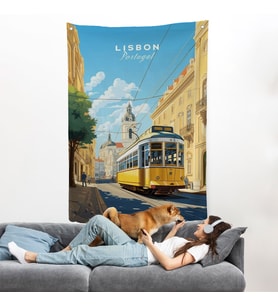 Portekiz Lizbon Sarı Tramvay Duvar Örtüsü-7972