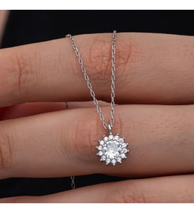 Minimal Yuvarlak Anturaj Zirkon Taşlı  925 Ayar Gümüş Kadın Kolye