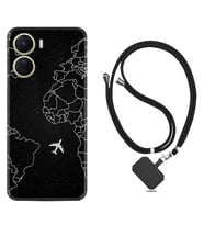 Vivo Y16 Kılıf Resimli Boyun Askılı İpli Desenli Silikon Series Black Plane 1868